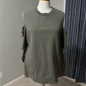 Boutique cold shoulder/elbow sweatshirt in army green, size M